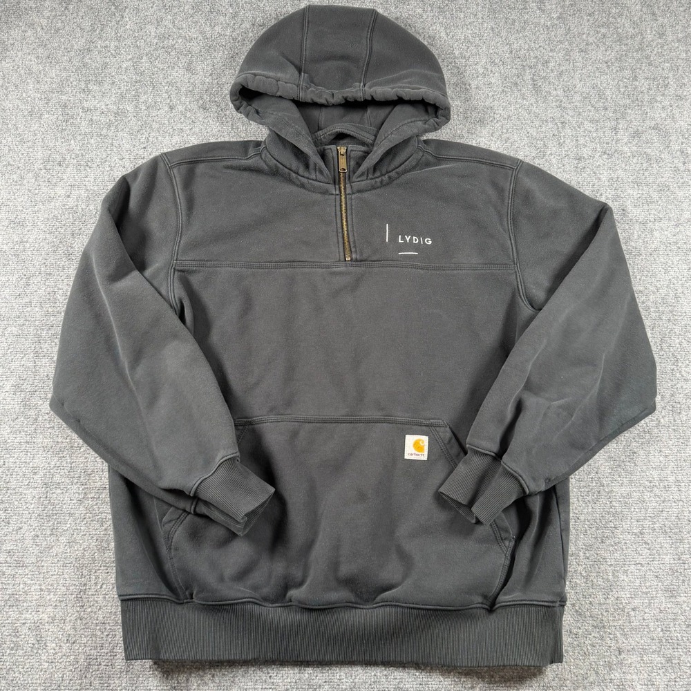 Carhartt Rain Defender Hoodie Mens XL Black Quarter Zip Loose Fit Lydig Logo